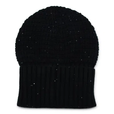 Fabiana Filippi Textured Beanie With Subtle Sequins And Ribbed Cuff In Black