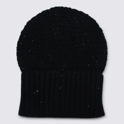 Fabiana Filippi Textured Beanie With Subtle Sequins And Ribbed Cuff In Black