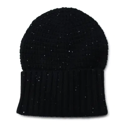 Fabiana Filippi Textured Beanie With Subtle Sequins And Ribbed Cuff In Black