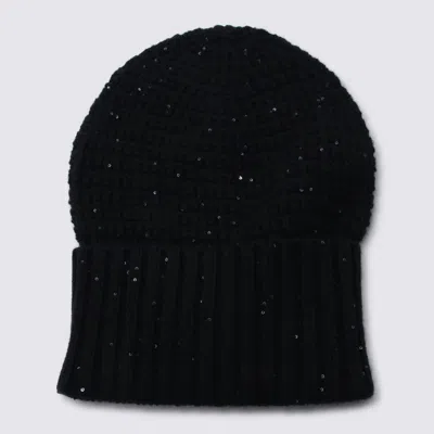 Fabiana Filippi Textured Beanie With Subtle Sequins And Ribbed Cuff In Black