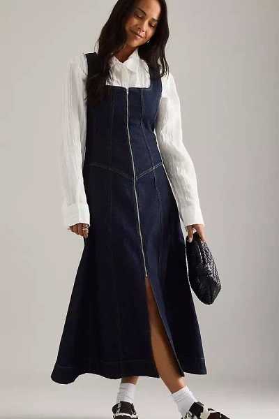 Pilcro Denim Zip-front Midi Dress In Blue