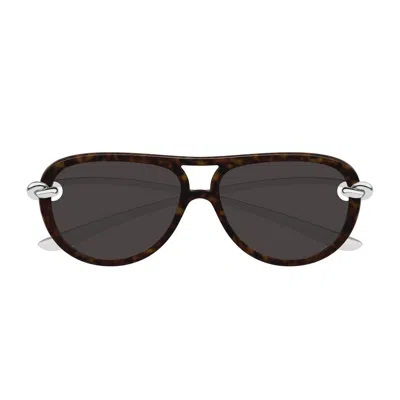 Bottega Veneta Bv1418s Signature Icons 002 Havana Silver Grey Sunglasses In Multi