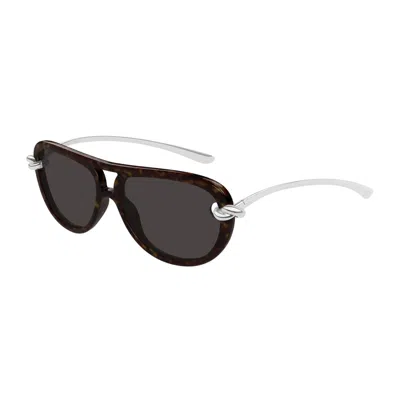 Bottega Veneta Bv1418s Signature Icons 002 Havana Silver Grey Sunglasses In Multi