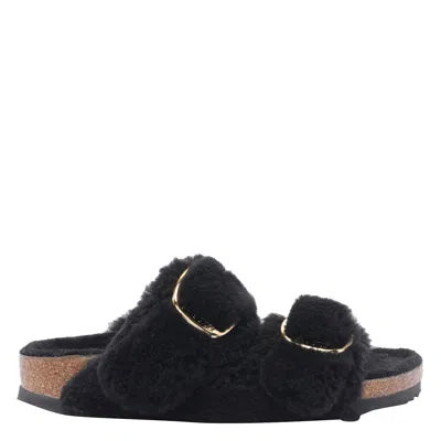 Birkenstock Arizona Big Buckle Teddy Sandals In Black