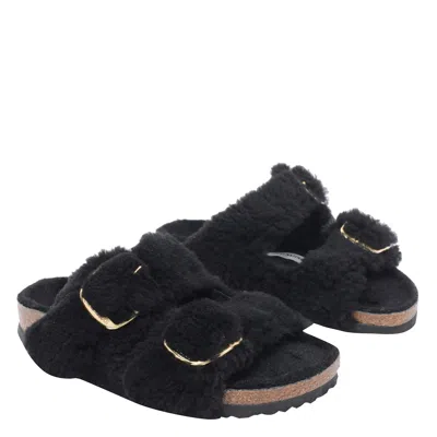 Birkenstock Arizona Big Buckle Teddy Sandals In Black