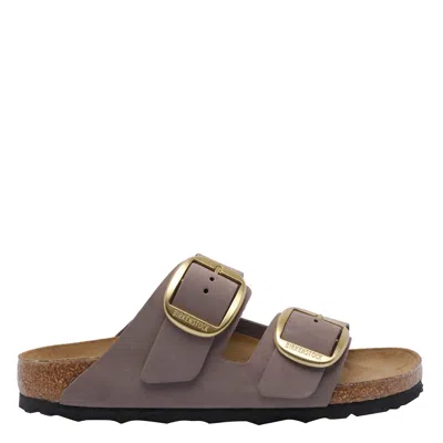 Birkenstock Sandals Round Open Textured Sole Lateral Maxi Buckles In Gray