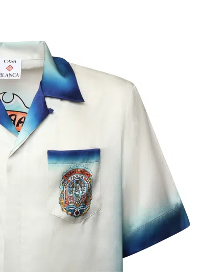 Casablanca White Shirt With Cuban Collar And Maxi Logo Printed On The Back In White