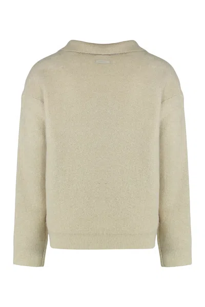 Calvin Klein Sweater With Johnny Collar In Alpaca Blend In Neutral