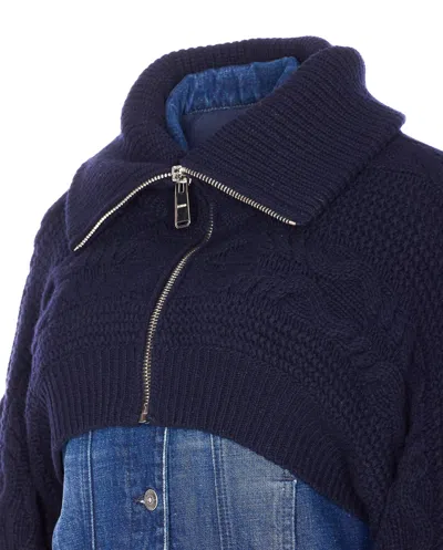 Dondup Long Sleeve Down Jacket With Ribbed Collar In Blue