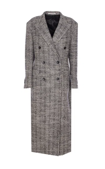 Tagliatore Wool Double-breasted Coat Herringbone Pattern In Gray