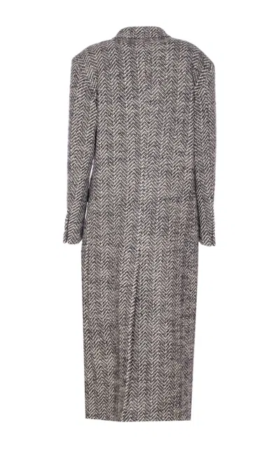 Tagliatore Wool Double-breasted Coat Herringbone Pattern In Gray