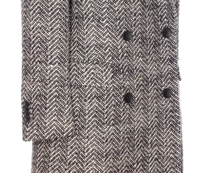 Tagliatore Wool Double-breasted Coat Herringbone Pattern In Gray