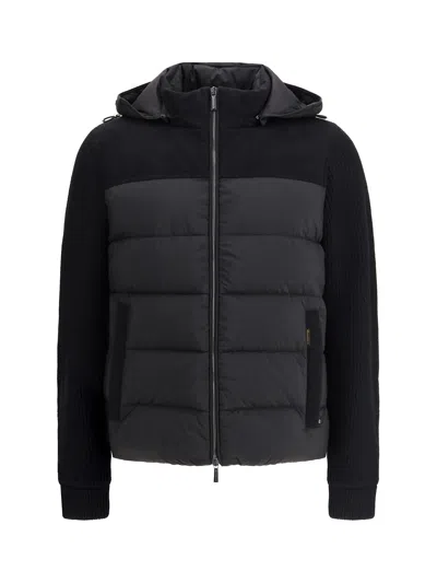 Moorer Hooded Padded Quilted Jacket Sleeves In Black