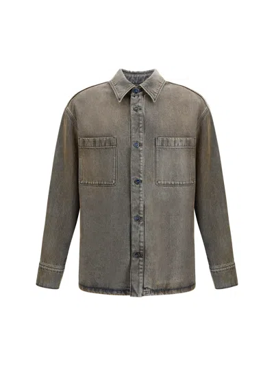 Fendi Long-sleeved Denim Shirt In Gray