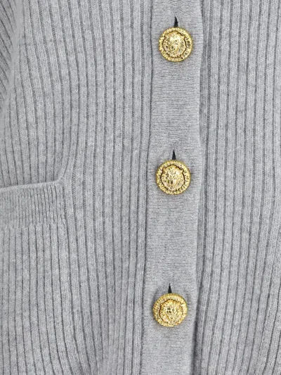 Balmain Long Cashmere Cardigan With Buttons In Gray