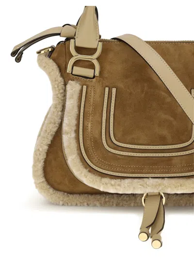 Chloé Women Suede And Shearling Leather Marcie Small Handbag In Brown