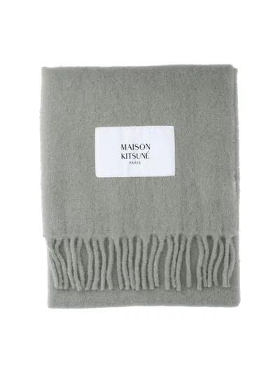 Maison Kitsuné Green Soft Fabric Scarf With Versatile Rectangular Shape In Gray