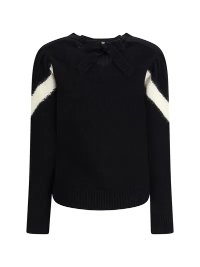 Valentino Zigzag V-neck Wool Sweater In Black
