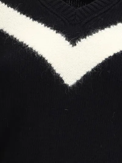 Valentino Zigzag V-neck Wool Sweater In Black