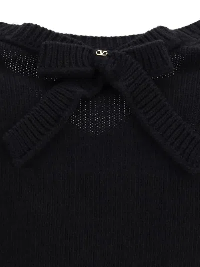 Valentino Zigzag V-neck Wool Sweater In Black