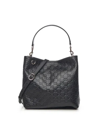 Gucci Leather Bag With Adjustable Handle And Strap In Black