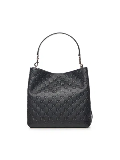 Gucci Leather Bag With Adjustable Handle And Strap In Black