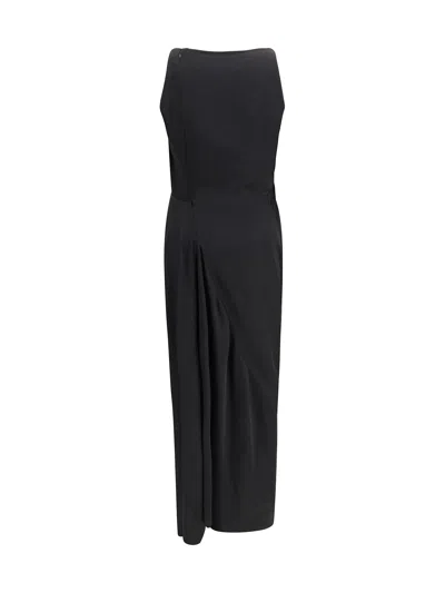 Vivienne Westwood Floor-length Satin Draped Dress With Side Slit In Black