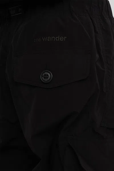 And Wander 95 High Count Cloth Side Zip Hemm Pants In Black