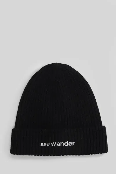 And Wander Logo-embroidered Beanie In Black