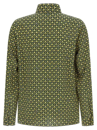 Gucci Horsebit Pattern Silk Long Sleeve Shirt In Green