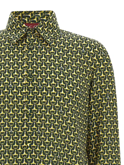 Gucci Horsebit Pattern Silk Long Sleeve Shirt In Green