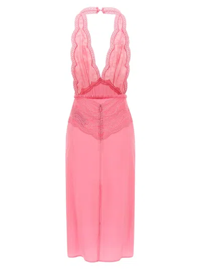 Gucci Halter Neck Midi Dress With Belt Detail In Pink