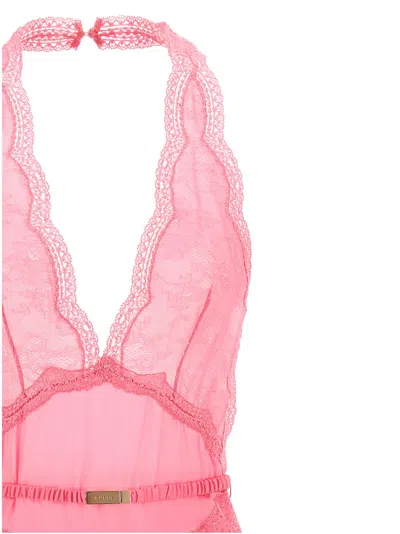 Gucci Halter Neck Midi Dress With Belt Detail In Pink