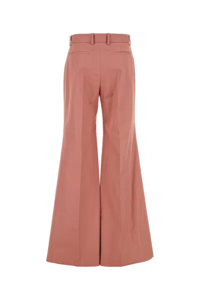 Chloé Pleated High-rise Cotton Flared Pants In Pink