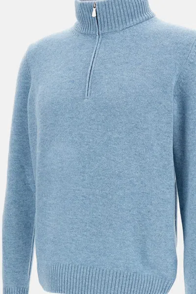 Gran Sasso Half-zip Fine-knit Jumper In Blue