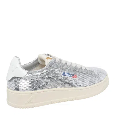 Autry Dallas Low Sparkling Sneakers In Silver And White Sequins Shoes In Animal Print