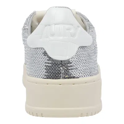 Autry Dallas Low Sparkling Sneakers In Silver And White Sequins Shoes In Animal Print