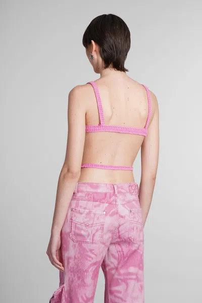Blumarine Cropped Top With Butterfly Embroidery In Pink