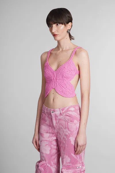 Blumarine Cropped Top With Butterfly Embroidery In Pink
