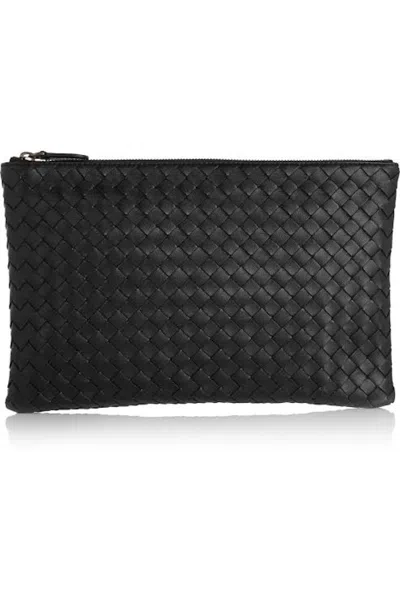 Pre-owned Bottega Veneta Women's  Biletto Pouch Nappa Intrecciato Lambskin Medium In Nero In Black