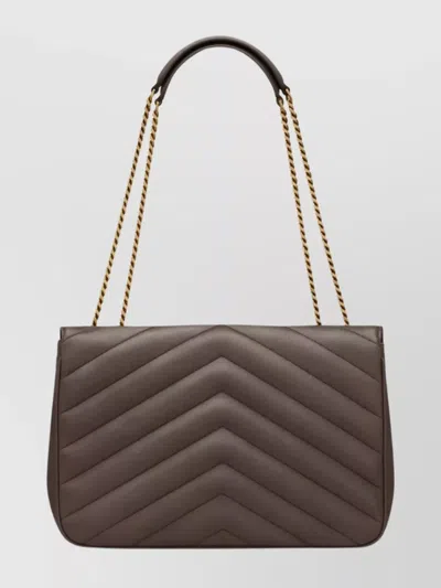 Saint Laurent Loulou Large Chevron Chain Shoulder Bag In Brown
