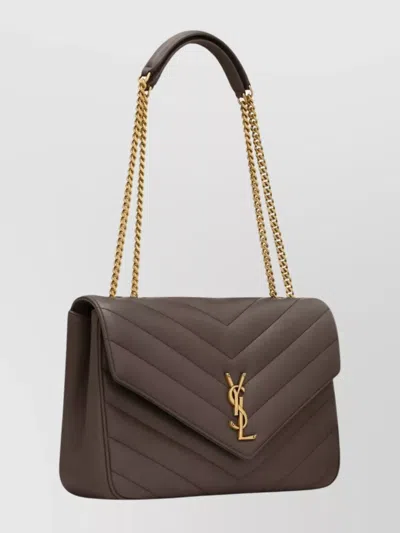 Saint Laurent Loulou Large Chevron Chain Shoulder Bag In Brown