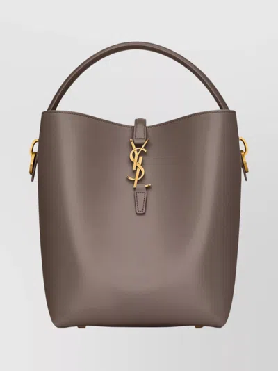 Saint Laurent Shiny Leather Shoulder Bag With Top Handle In Gray