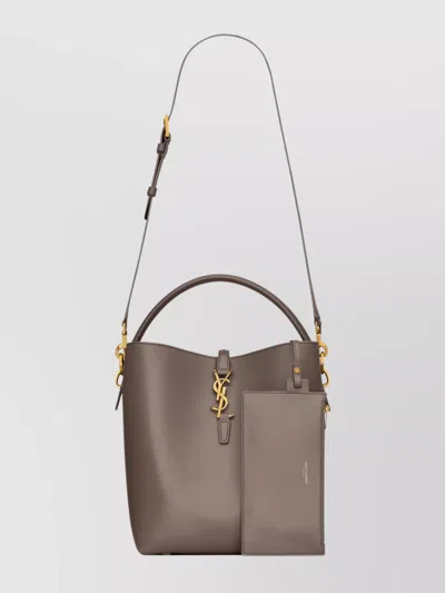 Saint Laurent Shiny Leather Shoulder Bag With Top Handle In Gray