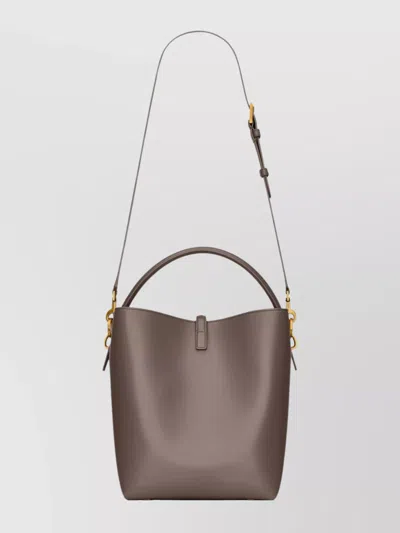 Saint Laurent Shiny Leather Shoulder Bag With Top Handle In Gray