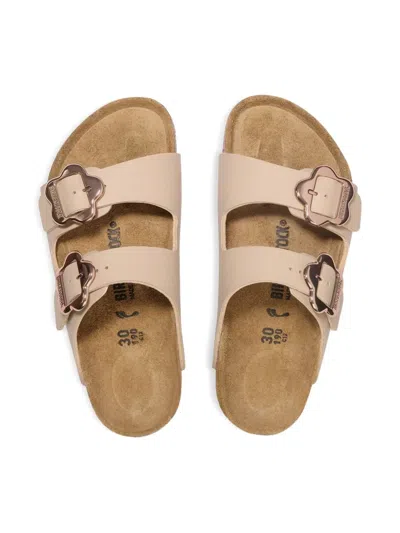 Birkenstock Girls Arizona Flower Buckle Sandals In Neutral
