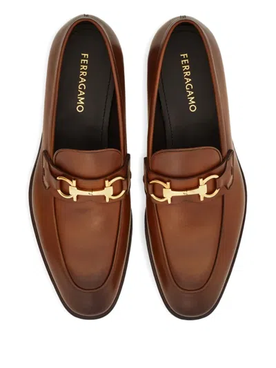 Ferragamo Loafer With Gancini Buckle In Brown