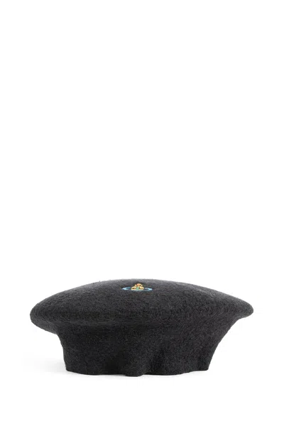 Vivienne Westwood Orb-embroidered Beret In Black