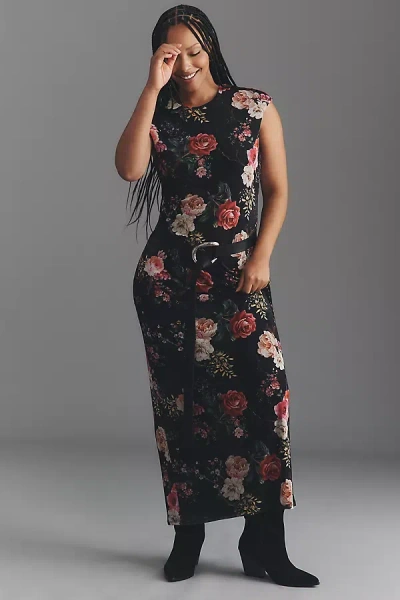 Afrm Short-sleeve Slim Mesh Maxi Dress In Black