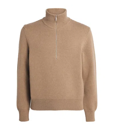 Thom Browne Beige Geese Intarsia Merino Wool Mock Neck Sweater In Brown